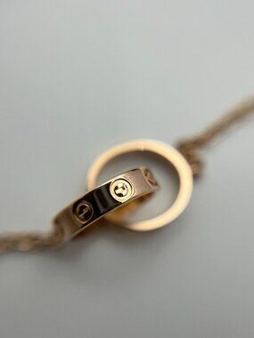 Cartier Love Interlocking Double Ring Bracelet 18K Rose Gold
